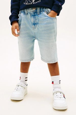 Distressed Straight Leg Denim Shorts